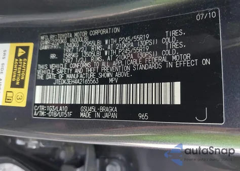 2010 Toyota Highlander Limited V6 from USA, damaged, VIN JTEDK3EH4A2165563